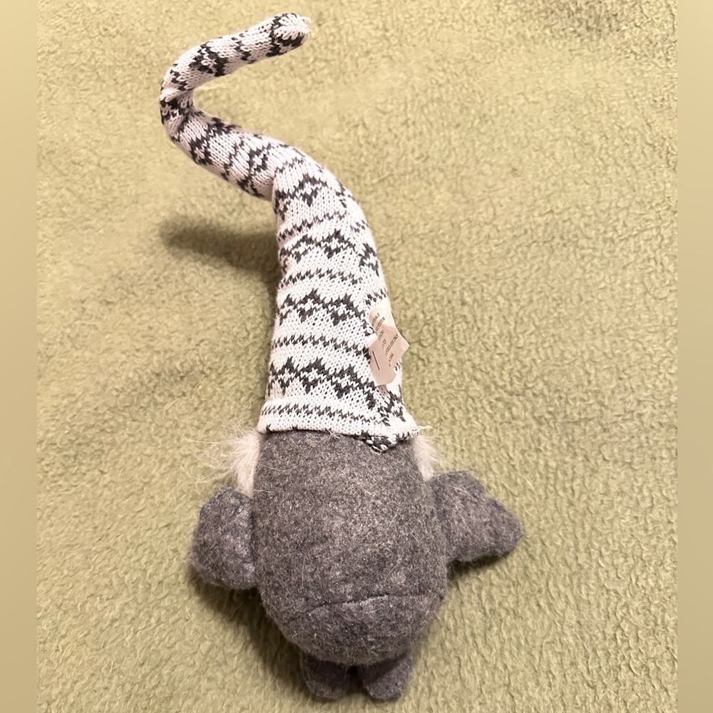 Cozy Gray Gnome Plush with Patterned Hat - Picture 2 of 2